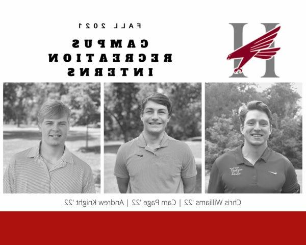 Fall 2021 Campus Recreation Interns Chris Williams '22, Cam Page '22, Andrew Knight '22